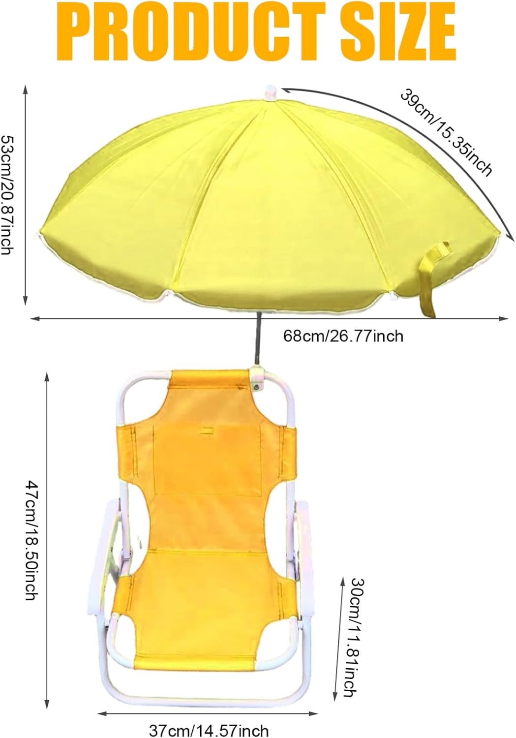 Kids Beach Chair with Umbrella Foldable & Detachable Beach Chair with Canopy, Lightweight and Sturdy Outdoor Seat for Camping, Travel, Lawn, Yellow, Chairs
