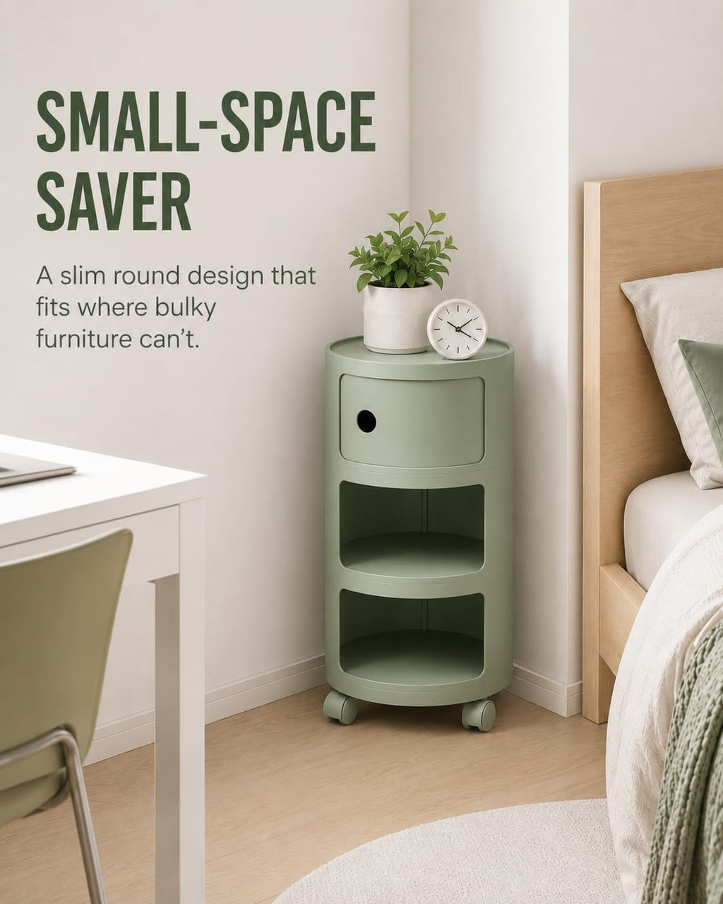 3 Tier Rounded Cabinet,Round Nightstand Detachable End Table with Storage Lightweight Side Table Storage for Living Room Bedroom Bathroom Kitchen