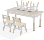 GITAWUSA Kids Study Table and Chairs Set, Height Adjustable Toddler Table and Chair Set for Kids Ages 3-8, Graffiti Desktop (Burlywood - 2)