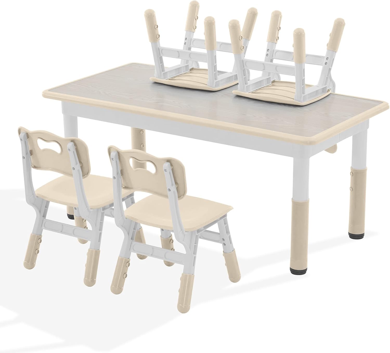 GITAWUSA Kids Study Table and Chairs Set, Height Adjustable Toddler Table and Chair Set for Kids Ages 3-8, Graffiti Desktop (Burlywood - 2)