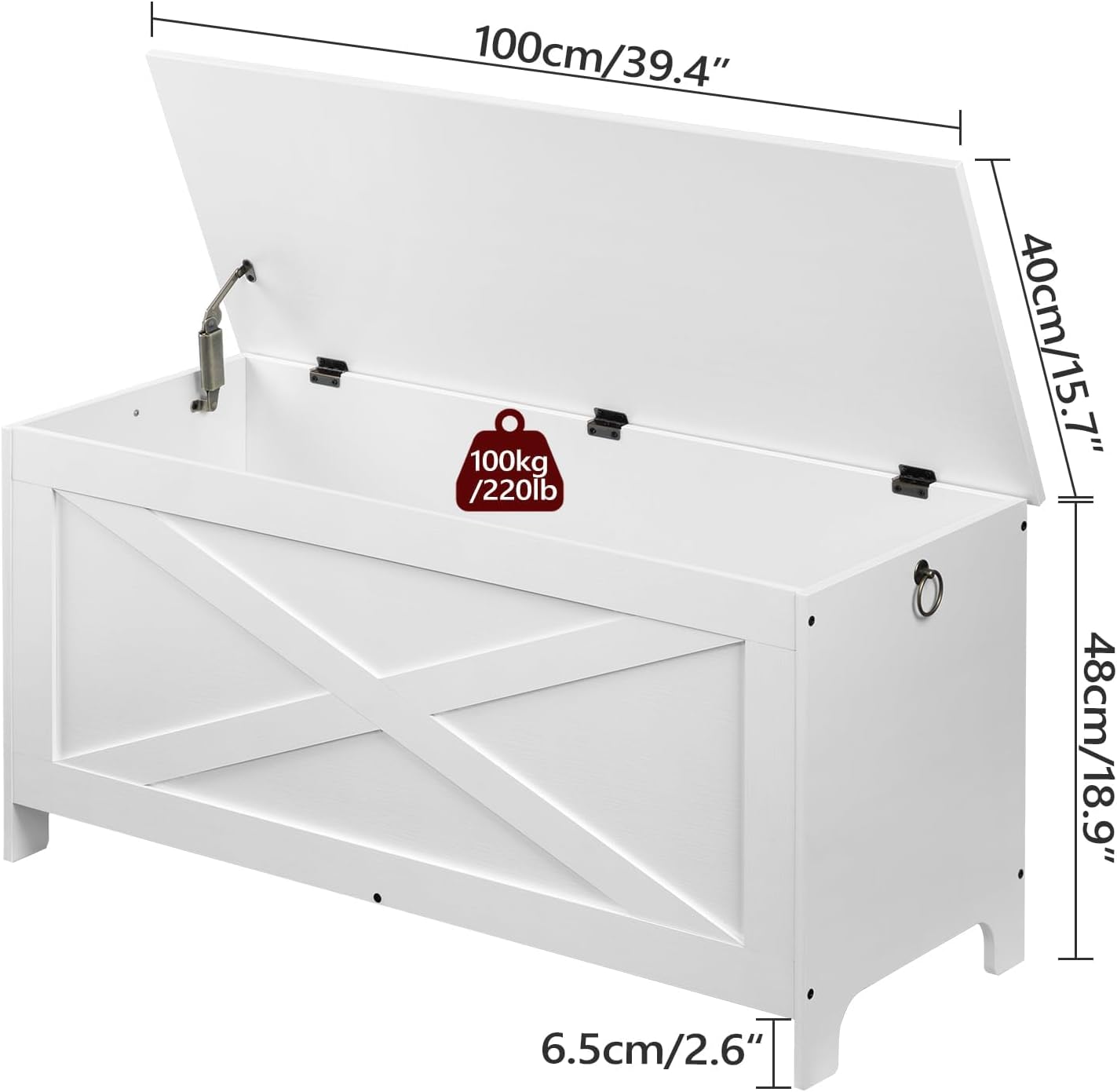 MAHANCRIS 39.4" Toy Chest, Sturdy Entryway Storage Chest with Safety Hinges, Retro Toy Box, Wooden Look Accent Furniture for Living Room, Bedroom, White SCWT48101Z1