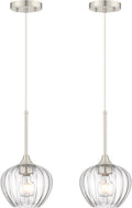 2-Pack Glass Pendant Lights Kitchen Island, 7.7" Modern Brushed Nickel Pendant Lighting Small Hanging Light Fixtures for Kitchen, Dining Room, Bathroom, Bedroom