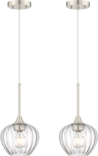 2-Pack Glass Pendant Lights Kitchen Island, 7.7" Modern Brushed Nickel Pendant Lighting Small Hanging Light Fixtures for Kitchen, Dining Room, Bathroom, Bedroom