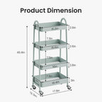 DUMOS 4 Tiers Metal Rolling Utility Cart with Lockable Wheels, Mobile Storage Organizer, Utility Shelving Unit for Kitchen, Office, Bathroom, Laundry, Narrow Places, Light Green