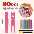 JOICEE 80PCS Cheer Pins Spirit Clips,80 Colored Wooden Clothes Pins 126 Mini Resin Animals Bows Daisy and Stickers Pen 300 Beads Pearls for Backpacks Ribbon Team Classroom Cheer Gifts Bulk