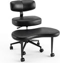 Ergonomic Cross Legged Office Chair with Adjustable Backrest and Seat, 360° Swivel Meditation PU Leather Yoga Stool Desk Chair for ADHD with Footrest, 350lbs Capacity, Black