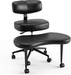Ergonomic Cross Legged Office Chair with Adjustable Backrest and Seat, 360° Swivel Meditation PU Leather Yoga Stool Desk Chair for ADHD with Footrest, 350lbs Capacity, Black