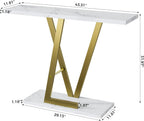 43.3" Gold Console Table, Modern Entryway Table with White Faux Marble Top & Metal Base, Narrow Sofa Table for Living Room, Hallway, Foyer