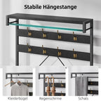 71 Inch Hall Tree With Bench and Shoe Storage, 5-in-1 Mudroom Bench with Storage and 10 Hooks and Shelves, Freestanding Hall Tree for Entryway Hallway, Metal and Particleboard, Black