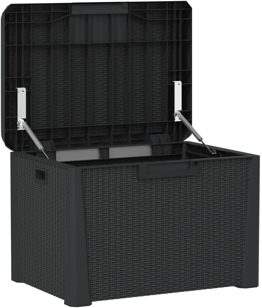 Patio Storage Box Outdoor Deck Cushion Bench 33 Gallon Resin Wicker Container Chest Weather Resistant Lockable Garden Backyard Furniture with Seat Lid Anthracite