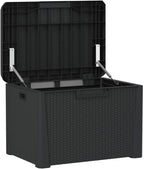 Patio Storage Box with Seat Cushion Anthracite 33 Gallon Resin Rattan Deck Chest Bench for Garden Yard Porch Backyard Pool Outdoor Weather Resistant Lockable Container
