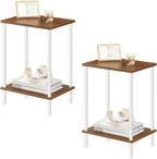 HOOBRO End Tables Set of 2, Small Side Table, Nightstand with 2-Layer Storage Shelves, Sofa Table for Small Spaces, Living Room, Bedroom, Stable Frame, Easy Assembly, Walnut and White WH09BZP201