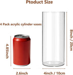 4 Pack Acrylic Cylinder Vases for Centerpieces, 8 inch Tall Clear Flower Vase, Unbreakable Vases,Hurricane Candle Holders Floating Candle Vase for Wedding Dinner Table Party Living Room Decor