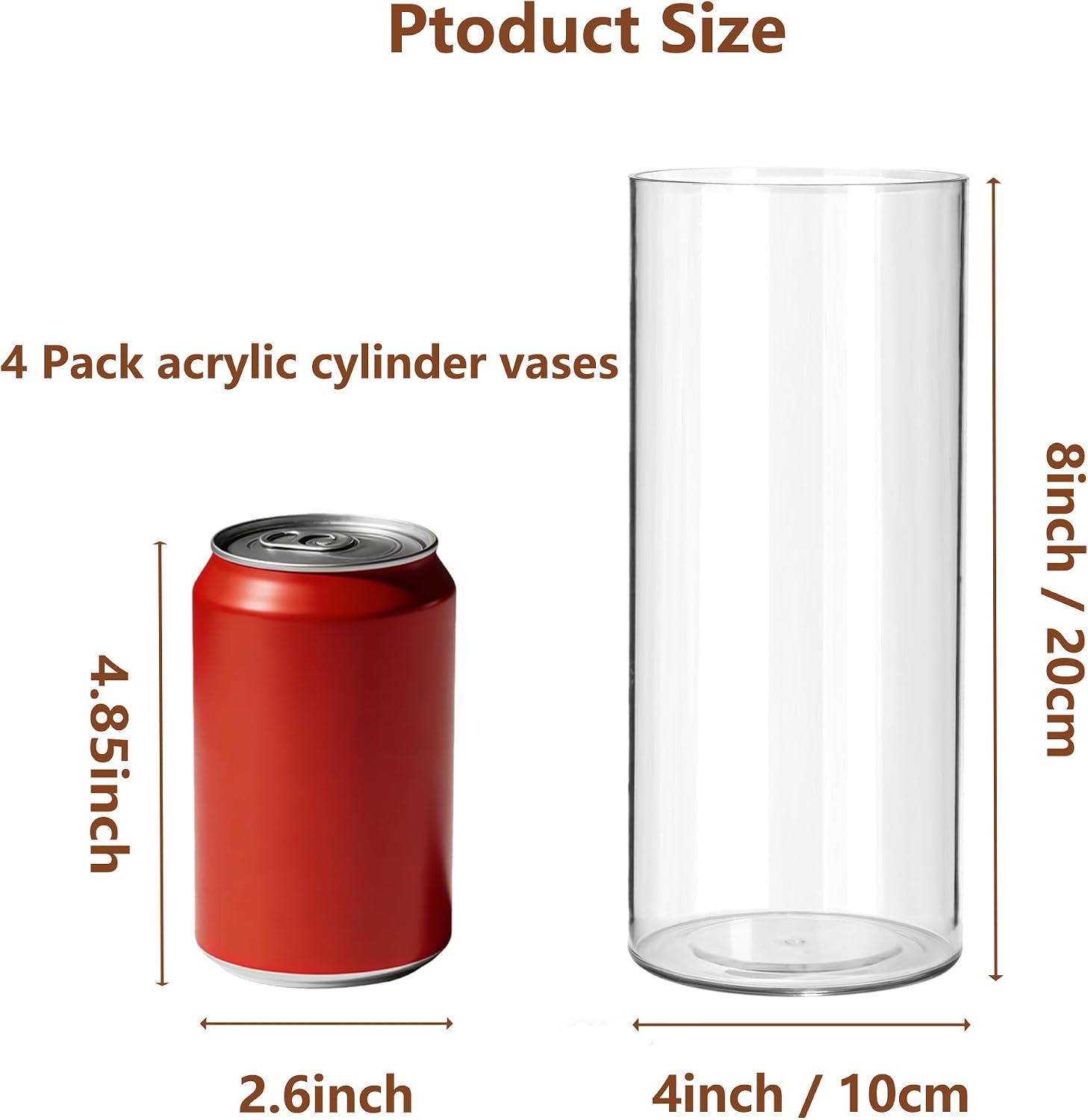 4 Pack Acrylic Cylinder Vases for Centerpieces, 8 inch Tall Clear Flower Vase, Unbreakable Vases,Hurricane Candle Holders Floating Candle Vase for Wedding Dinner Table Party Living Room Decor