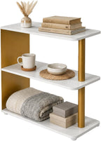 3-Tier Narrow End Table, Industrial Slim Side Table for Small Spaces, Sofa Couch Table Accent Nightstand with Storage Shelves for Living Room, Bedroom, Gold and White