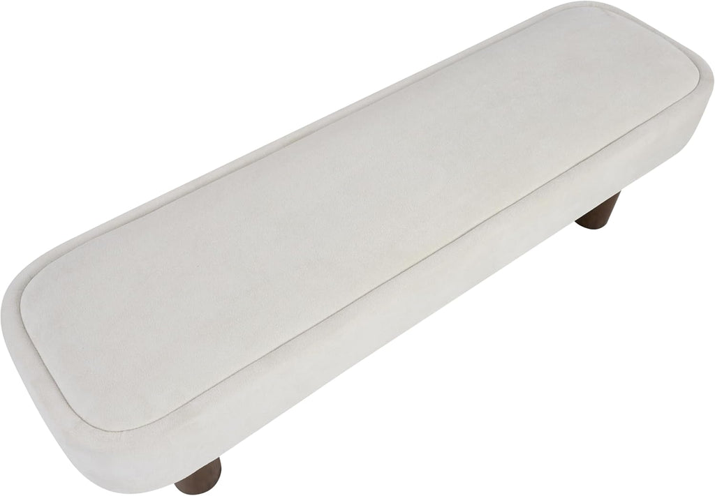 Christopher Knight Home Damas 60.04" Fabric Upholstered Dining Bench, Wooden Entryway Bench, Long Sofa Footstool for Living Room, Bedroom End of Bed Bench, Milky White+Walnut