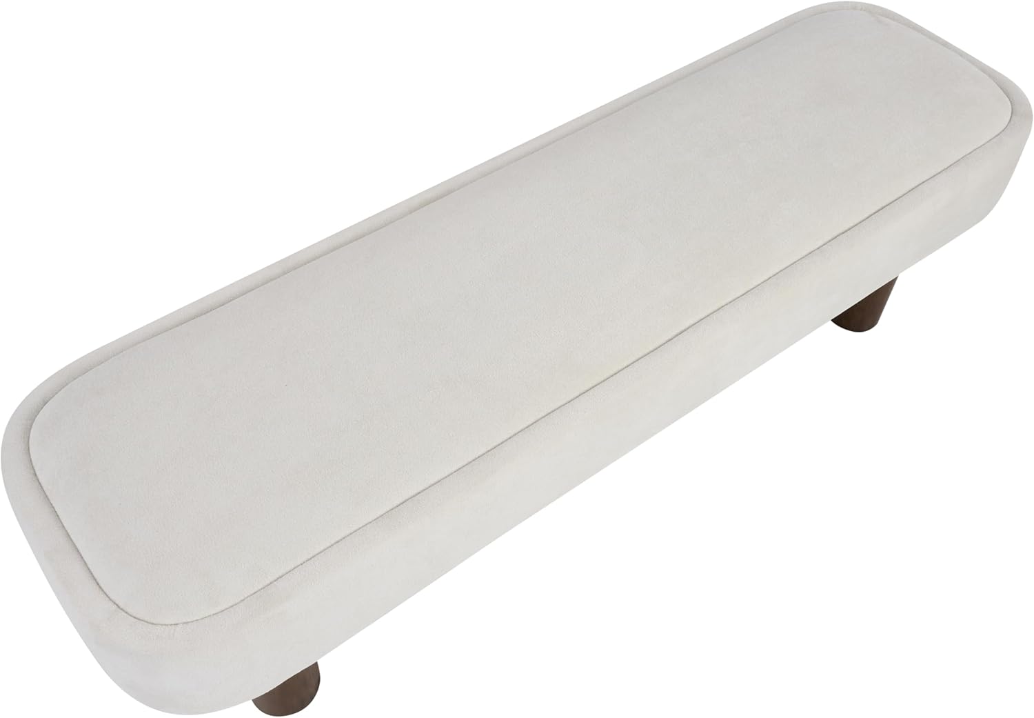 Christopher Knight Home Damas 60.04" Fabric Upholstered Dining Bench, Wooden Entryway Bench, Long Sofa Footstool for Living Room, Bedroom End of Bed Bench, Milky White+Walnut
