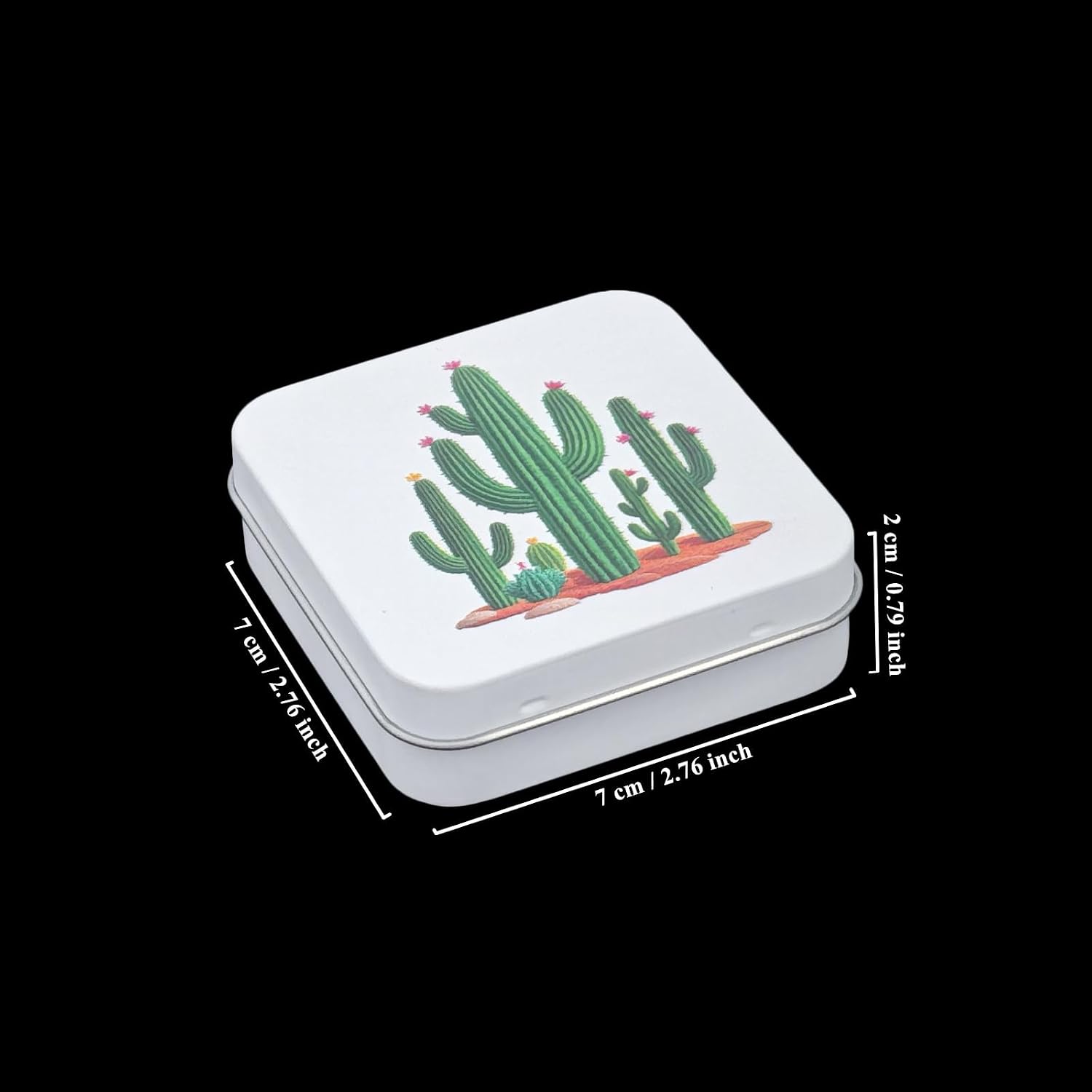 Goodma 12 Pieces Square Metal Empty Tins with Hinged Lid | Home Storage Containers Organizer, Mini Box, Cactus Image, 2.76x2.76x0.79 inch, 2 Colors Assorted