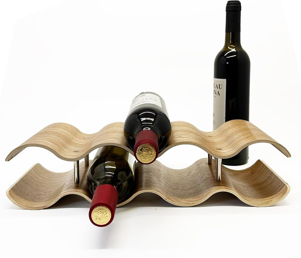 Wine Racks Countertop, 2-Tier Wooden Wine Rack Inserts for Cabinet, Bottle Holder Stand, 7 Bottles Freestanding Wine Storage Cabinet Shelf Organizer for Home Décor, Bar and Pantry