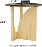 ACEDÉCOR Round Side Table, Solid Wood End Table with Brushed Gold Metal Tray Top, Modern Side Table for Living Room Bedroom Small Space