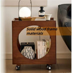 Vintage Rolling Side Table with Glass Top Wood Square Coffee Table 360° Wheels Semi-Open Storage Mobile End Table for Living Room All Occasion(White)
