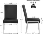 Modern Dining Chair Set of 2, Comfortable Dining Chair with Thick Cushions, Upholstered Leather Kitchen Side Chair with Metal Feet for Home, Kitchen, Living Room, Dining Room and Cafeteria, Black