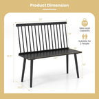 Giantex Dining Bench with Back, Black Windsor Bench with Spindle Back & Anti-Slip Foot Pads, Farmhouse Rubber Wood Dining Bench, Indoor Wooden Entryway Bench for Living Room, Dining Room, Hallway