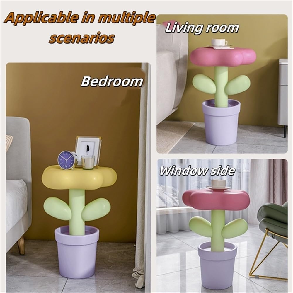 Creative Resin Flower-Shaped Side Table, Distinctive End Table for Apartment Decor, Funky Coffee Table, Cute Small Nightstand for Bedroom, Living Room(Yellow)