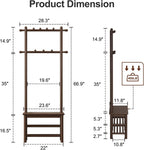 AQIMUELE Hall Tree, Coat Rack with Shoe Storage, Wooden Hall Tree with Bench, 11 Hooks and 2-Tier Storage Shelves, Entryway Bench with Coat Rack (23.6" - Deep Walnut)