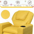 Kids Recliner Chair w/ Cup Holder, Toddler Recliner Chair Ages 1-4, 2-in-1 PU Leather Single Sofa for Boys/Girls, Kids Lazy Boy Chairs, Upholstered Armchair, Adjustable Backrest & Footrest (Yellow)