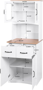 Kitchen Pantry Cabinet with Glass Doors, 66.93" Tall Kitchen Hutch Bar Cabinet with Microwave Stand Farmhouse Wood Storage Cabinet with 2 Drawers and Shelves Cupboard for Dining Room, 66.93" H