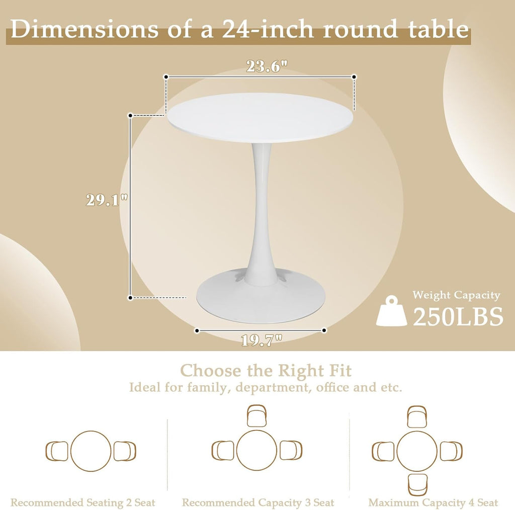 Dining Table and Dining Chair Set 23.6" White Round Table&2 Linen Fabric Upholstered Wooden Legs Chairs for Kitchen Dining Room Small Space 3 Piece Dining Table and Chair Set（Grey）