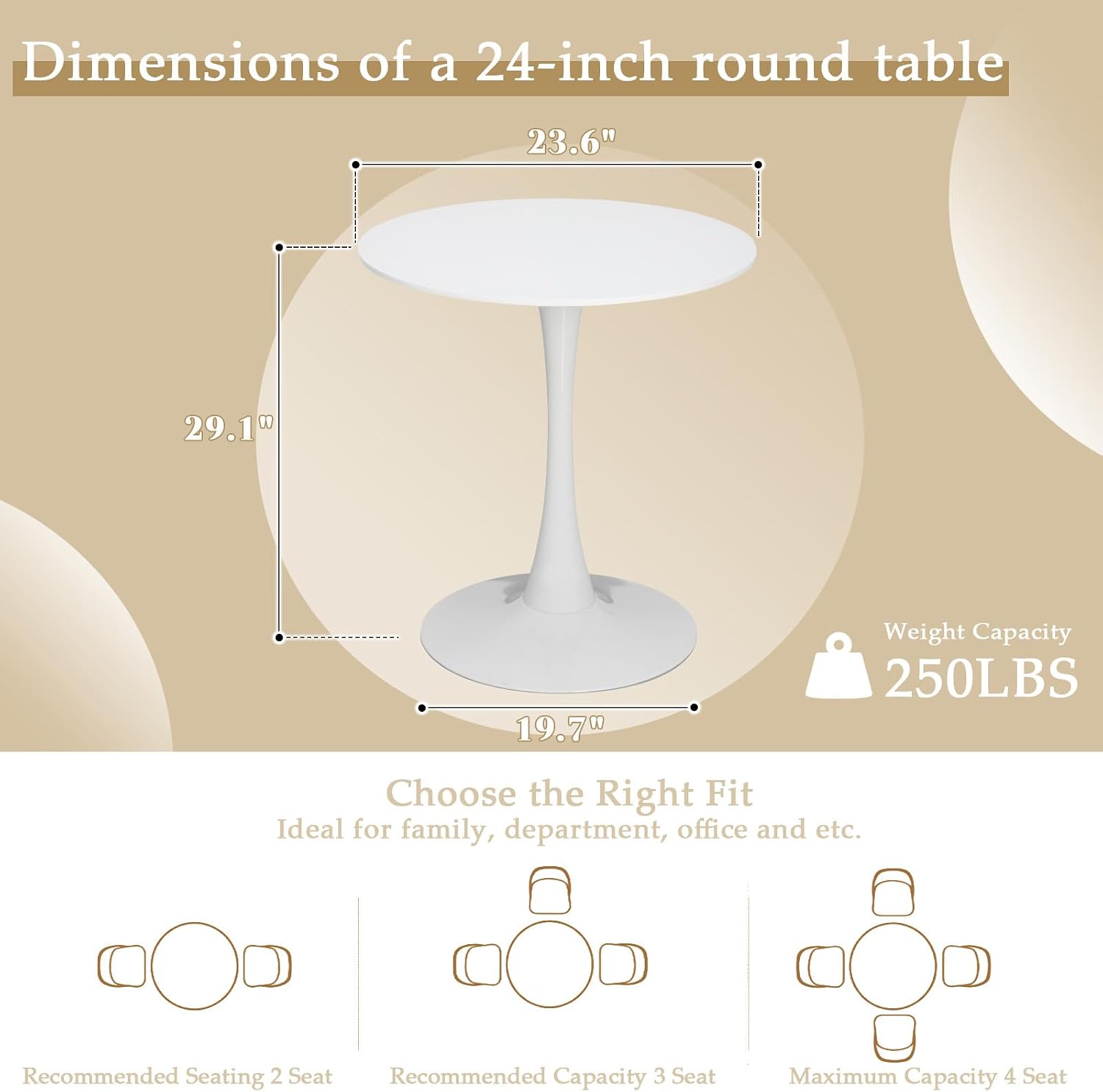 Dining Table and Dining Chair Set 23.6" White Round Table&2 Linen Fabric Upholstered Wooden Legs Chairs for Kitchen Dining Room Small Space 3 Piece Dining Table and Chair Set（Grey）
