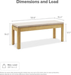 mopio Logan Upholstered Beige Dining Bench, Modern Farmhouse Solid Wood with Light Wire Brush for Dining Room and Kitchen (50" Dining Bench)