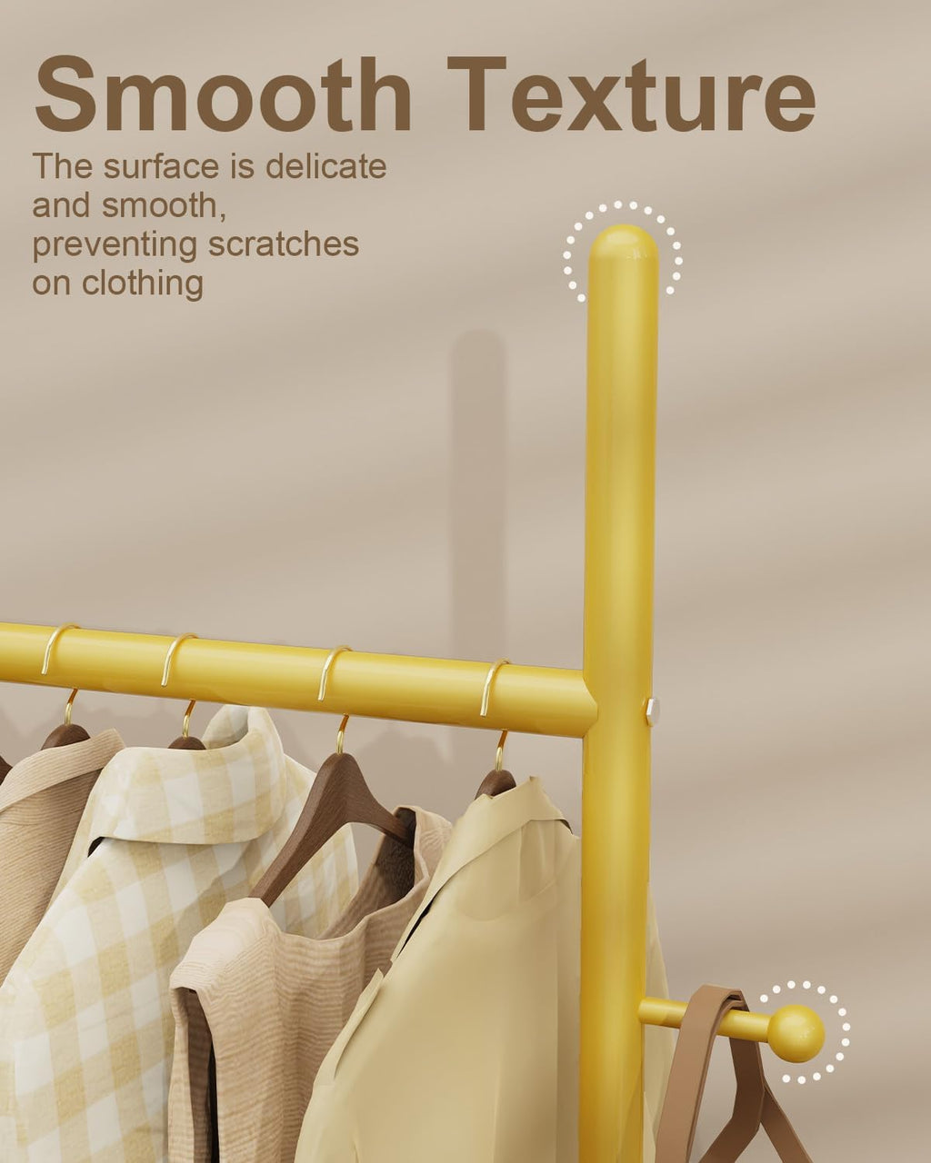 Coat Rack Freestanding, Clothes Rail, 19.7x11.8x68.9 In, Gold | Modern Garment Rack with 2 Hooks and Heavy Rock Slab Base, Industrial Metal Clothing Hanger Stand for Entryway, Living Room