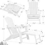 LETKIND Folding Adirondack Chair with Retractable Ottoman Set of 2, All Weather Fire Pit Chairs with Cup Holder, Outdoor Chair with Ottoman,White