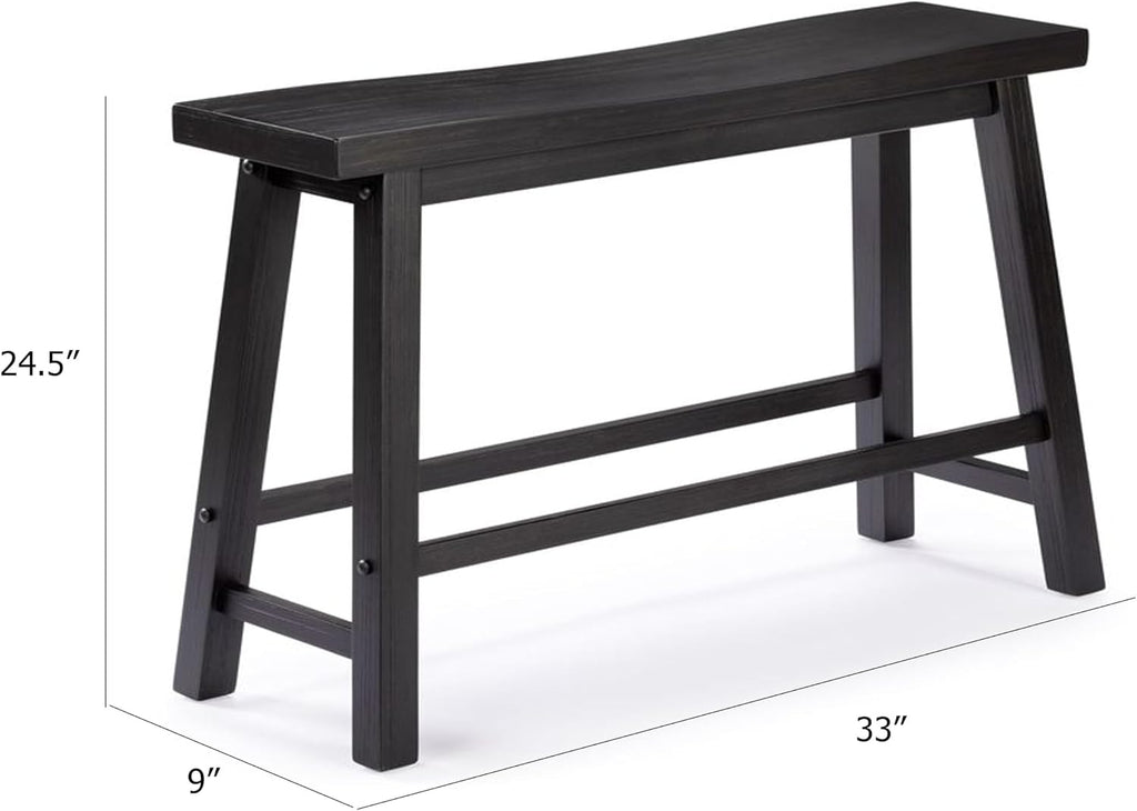 Benzara Amber Counter Height Bench, Backless Seat, Charcoal Black Acacia Wood