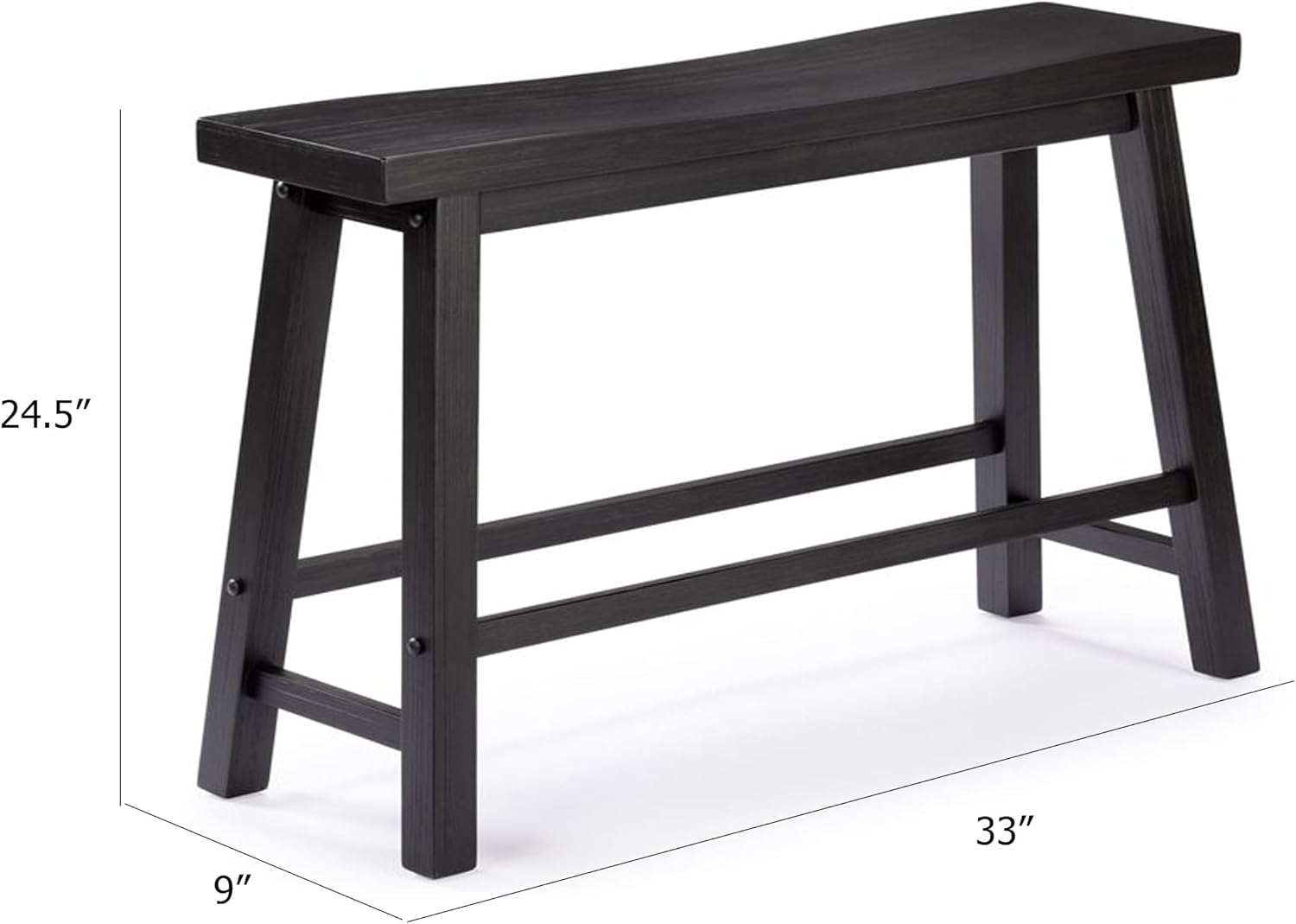 Benzara Amber Counter Height Bench, Backless Seat, Charcoal Black Acacia Wood