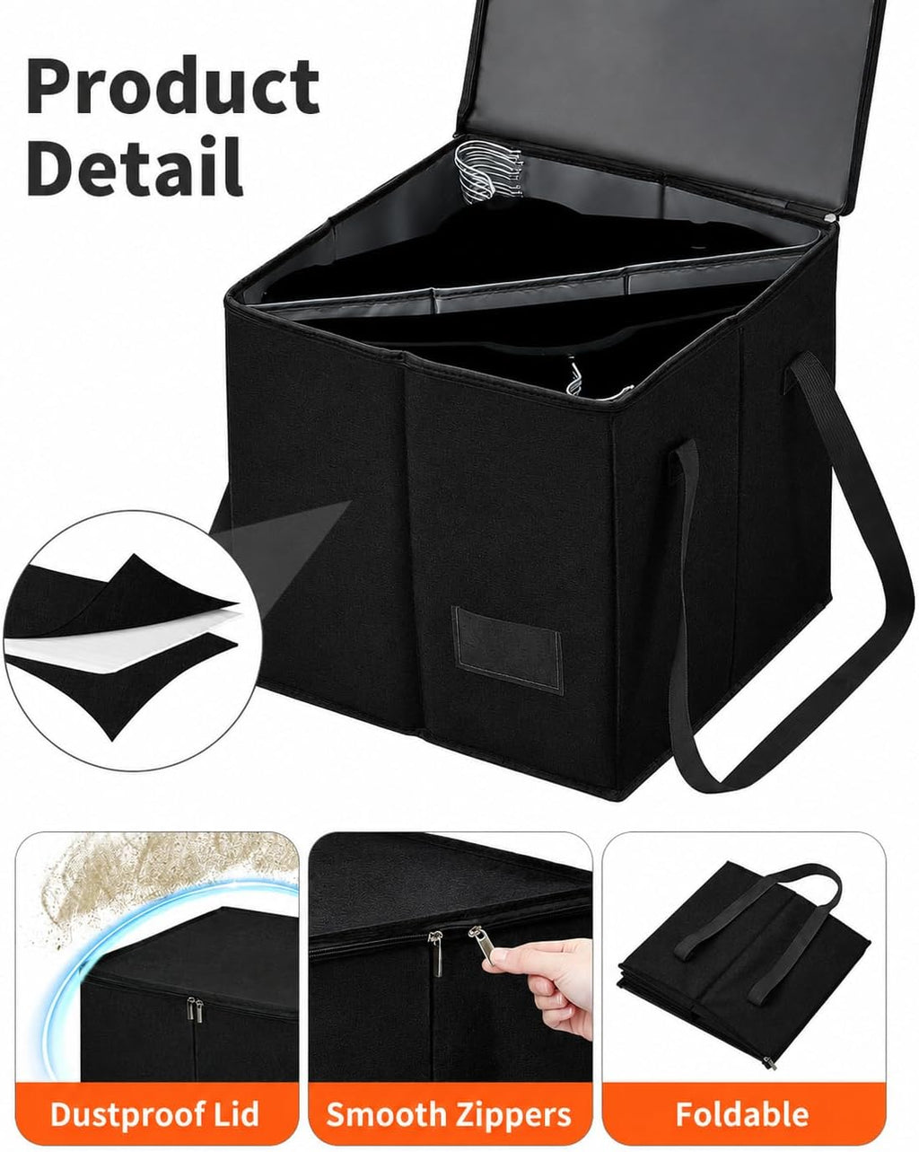 Qozary 2 Pack Clothes Hanger Organizer Bag-Rigid Hanger Storage Containers with Lid for Dustproof, Large Hanger Holder, Hanger Caddy Organizer Box with Handle-Keep Hangers Separate