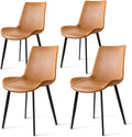 Dining Chairs, Modern PU Leather Dining Room Chair with Sturdy Metal Legs, Upholstered Seat Dinner Chairs Accent Side Chairs for Indoor Kitchen Living Room (Brown, Set of 4)