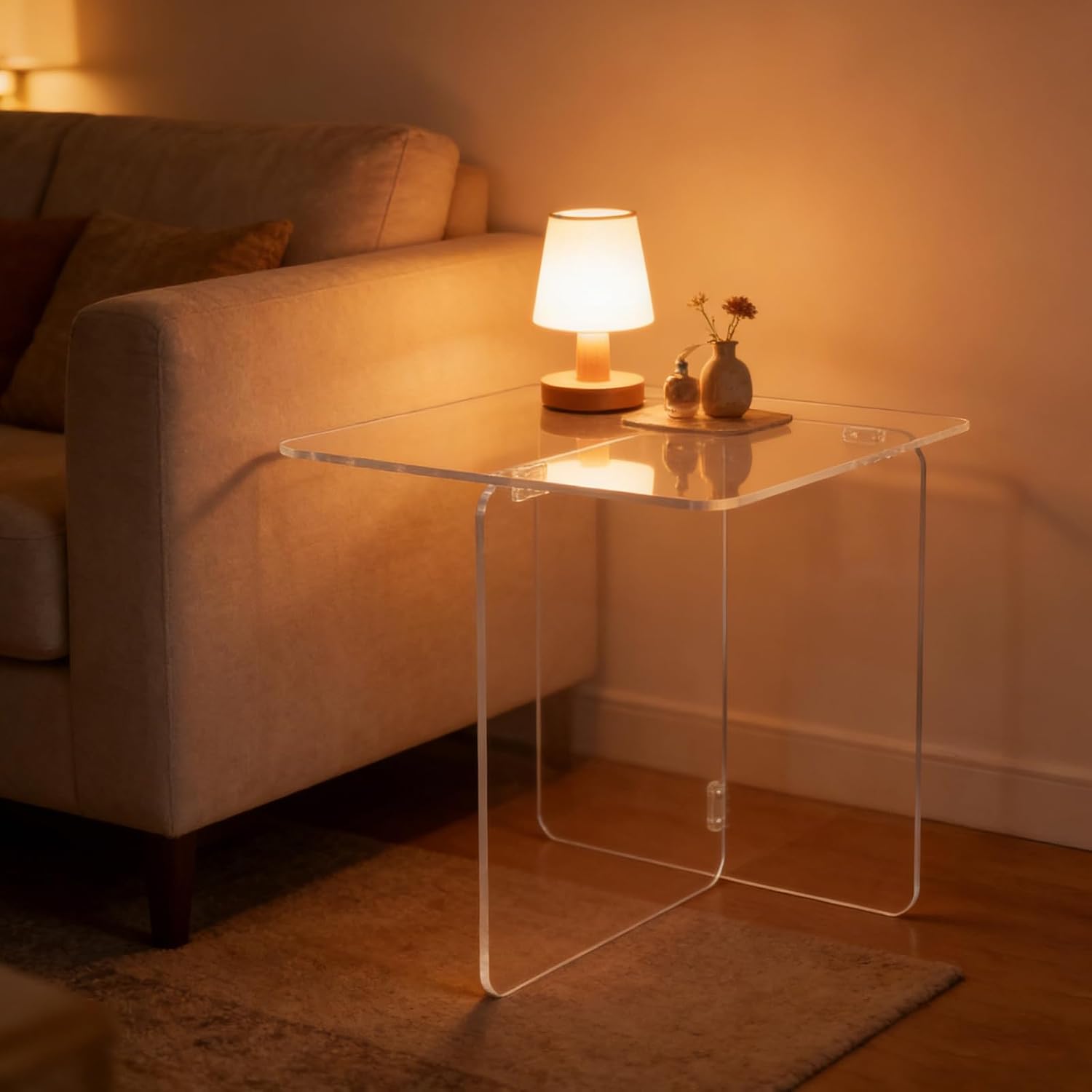 Acrylic Side Table,Clear Nightstand End Table Modern Bedside Table for Living Room Bedroom,Small Spaces (Clear)