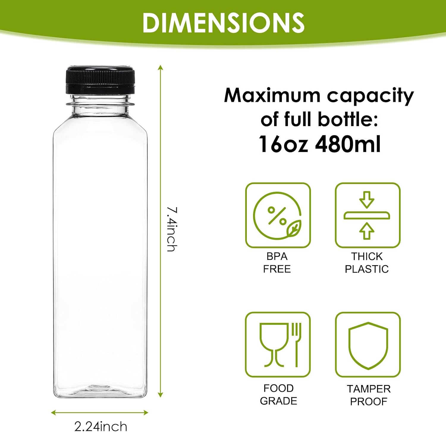 Moretoes 200pcs 16oz Plastic Juice Bottles with Caps, Clear Empty Reusable Water Bottles, Disposable Beverage Containers Bulk for Juicing Smoothies Turmeric Juice Milk and Other Beverages