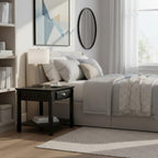 Furnifact Black End Table, Side Table with Drawer and Open Storage Shelf, Square Living Room Furniture, Solid Wood Accents