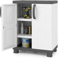 Giantex Storage Cabinet with 2 Doors and Adjustable Shelves, Modern Plastic Base Garage Organizer, Floor Sideboard for Kitchen, Dining Room, Bathroom (Wide-29"x19"x37",White+Grey)