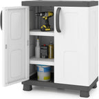 Giantex Storage Cabinet with 2 Doors and Adjustable Shelves, Modern Plastic Base Garage Organizer, Floor Sideboard for Kitchen, Dining Room, Bathroom (Wide-29"x19"x37",White+Grey)