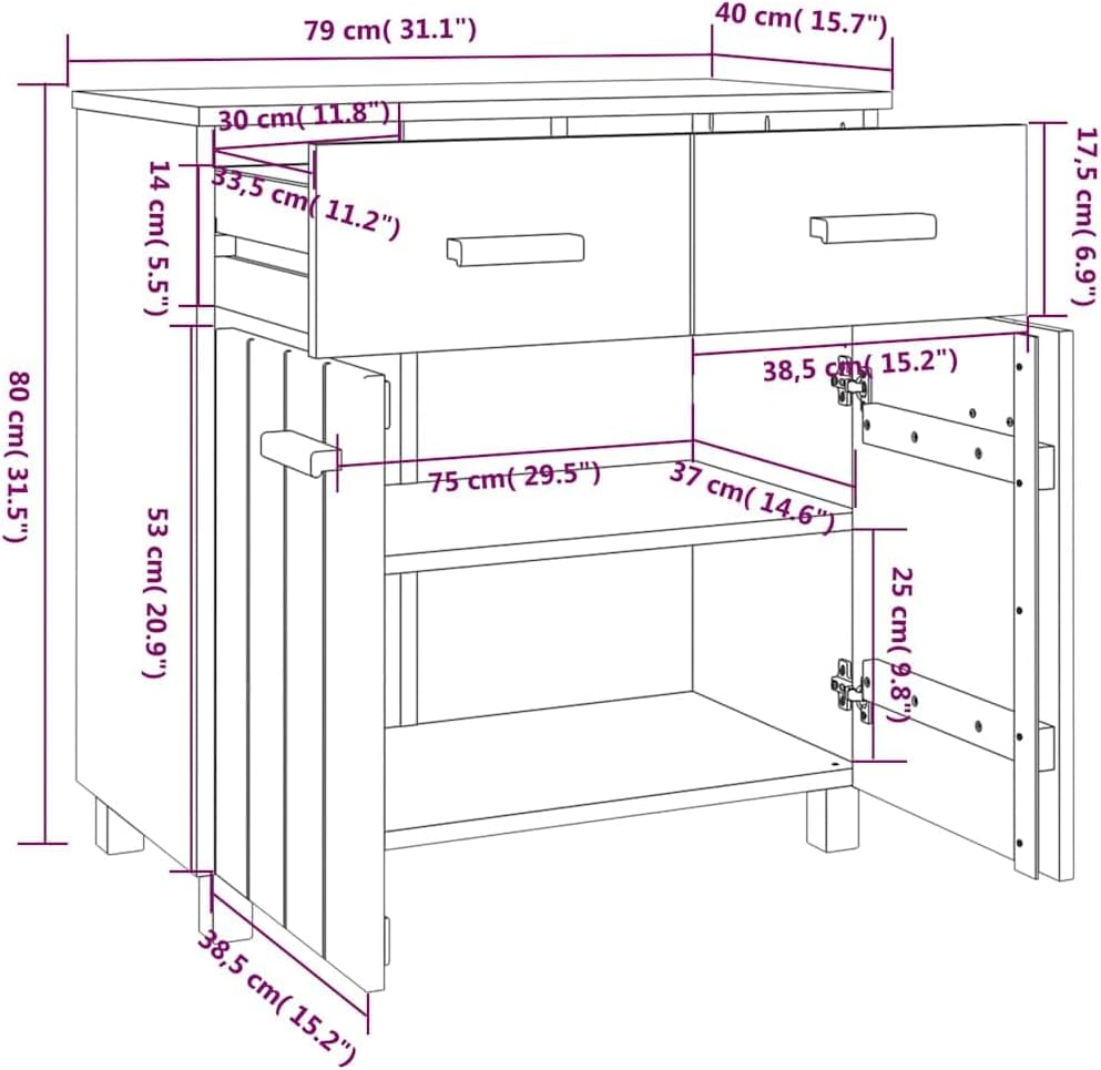 White Solid Pine Wood Sideboard with Matte Finish, 31.1 x 15.7 x 31.5 Inches, Modern Storage Cabinet for Living Room Dining Room, 4 Drawers and Spacious Surface, Durable