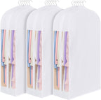 43" Premium Cotton Garment Bag for Hanging Clothes, Breathable Suit Bags for Closet Storage with Extre Large 10" Gusseted & Clear Window, Dust Cover with Zipper for Suits, Jacket, 3 Pack
