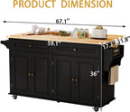 67 Kitchen Island Cart with Drop Leaf Breakfast Bar, Rolling Mobile Kitchen Island Table on Wheels with Storage Cabinet, Drawer, Spice/Towel Rack, Black
