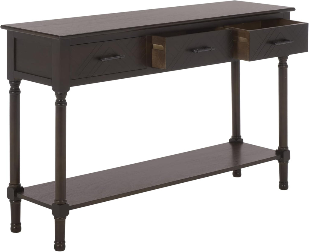 SAFAVIEH Home Collection - Peyton Dark Chocolate Console Table with 3 Drawers and 1 Shelf, Farmhouse Accent Entryway Table (CNS5705E)