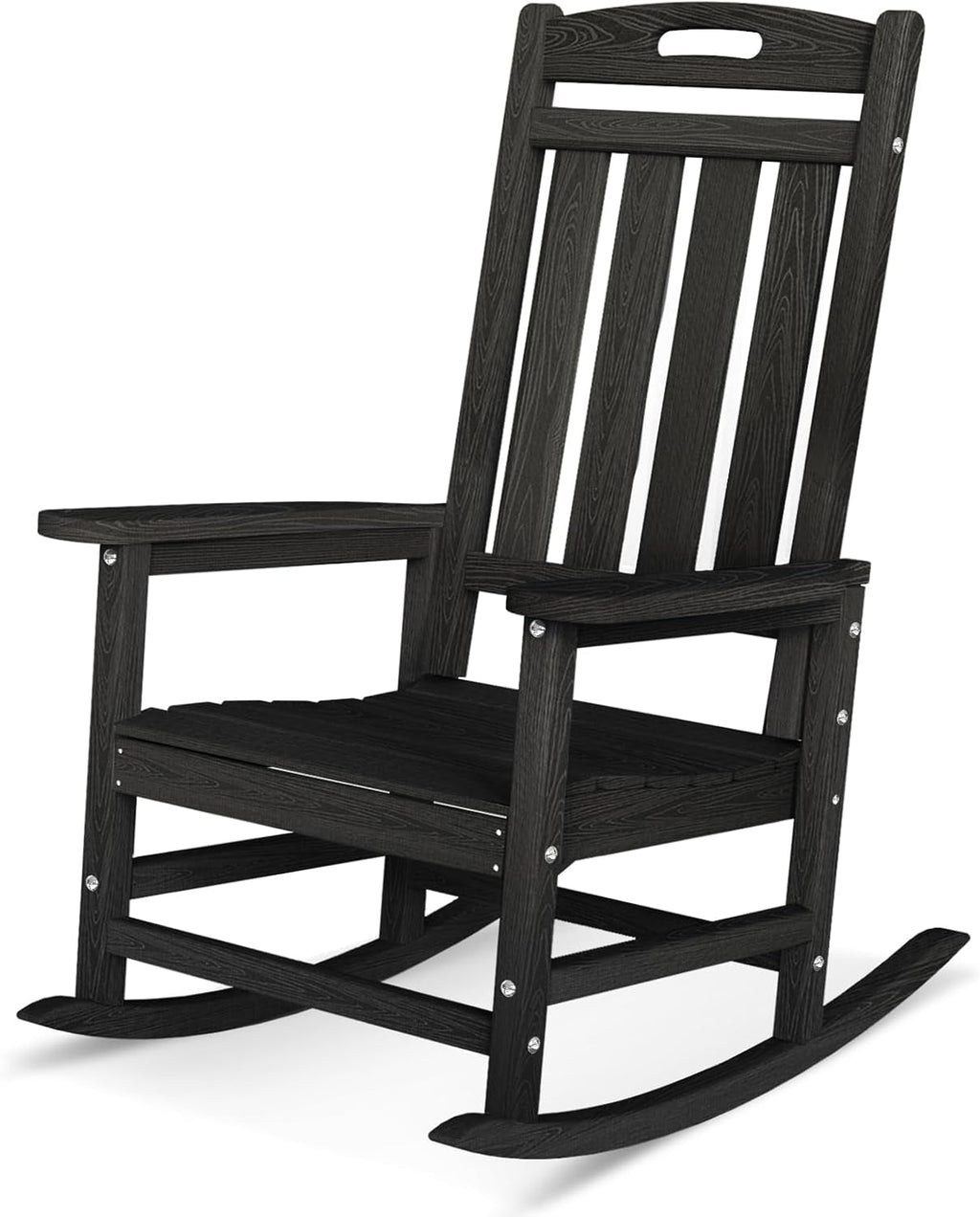 Outdoor Rocking Chair, High Back HDPE Patio Chair, All Weather Rocker Porch Chair, Lawn Chair for Deck, Porch, Backyard, Garden and Indoor, Black